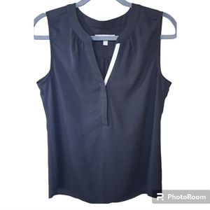 Banana Republic Sleeveless Sheer Black & White V-neck Blouse Sz S